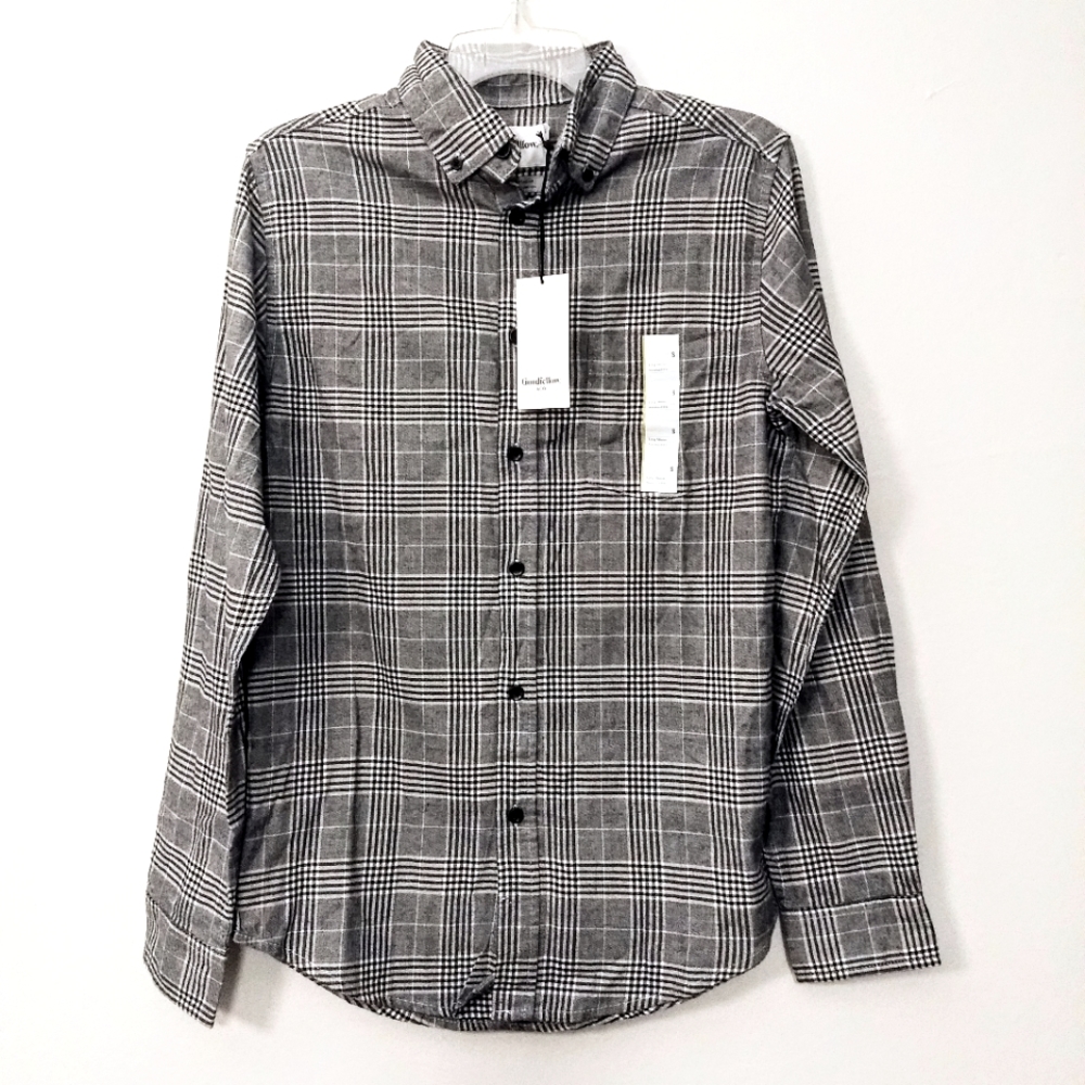 Goodfellow Men's B&W Plaid LongSleeve Casual Shirt